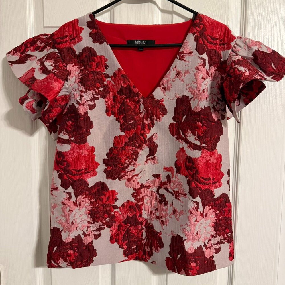Badley Mischka Red Floral Blouse Size 4 NWT